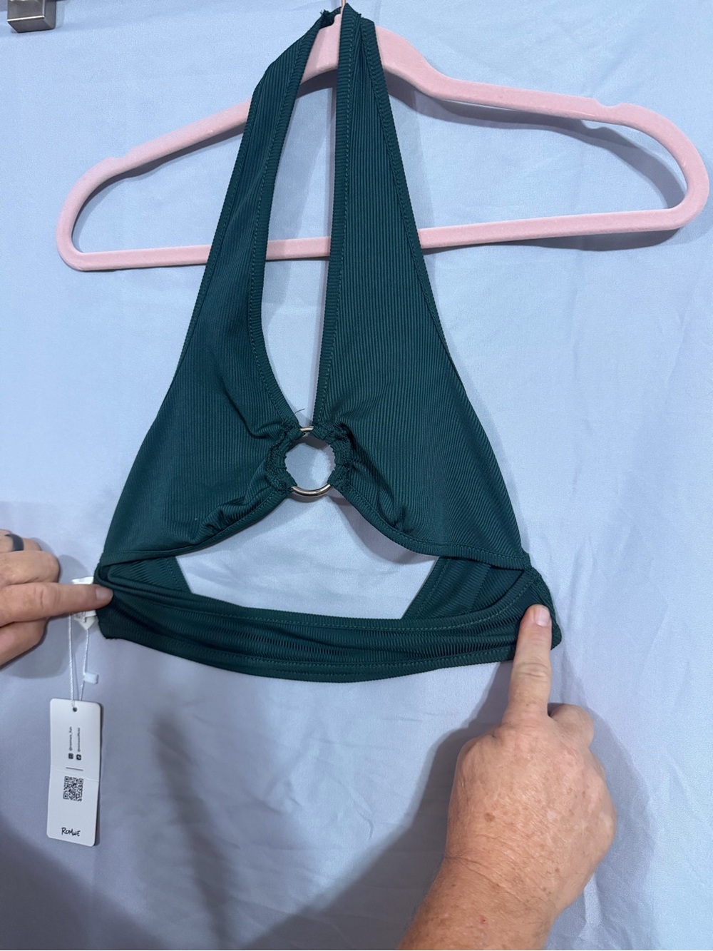 ROMWE Dark Teal Halter Bikini Top with Ring Detail